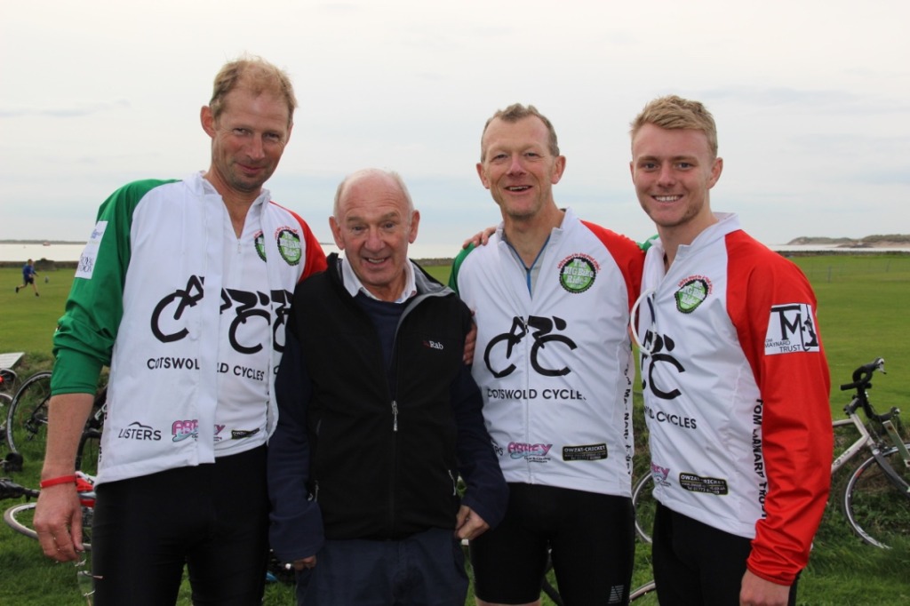 Journey's end - Left to right are Mark Ansell, DSCT trustee Alan Swift, Richard Wyatt-Haines and son Sam at Instow after arriving from Truro